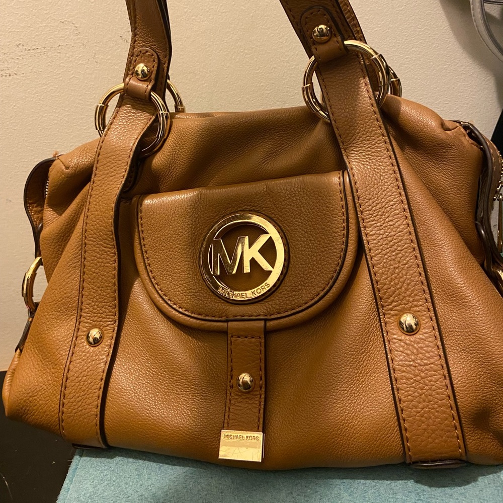 Genuine Leather Cognac Michael Kors Shoulder Bag